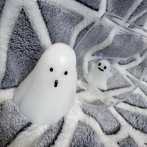 White Ghost Figurine and Glass Set
